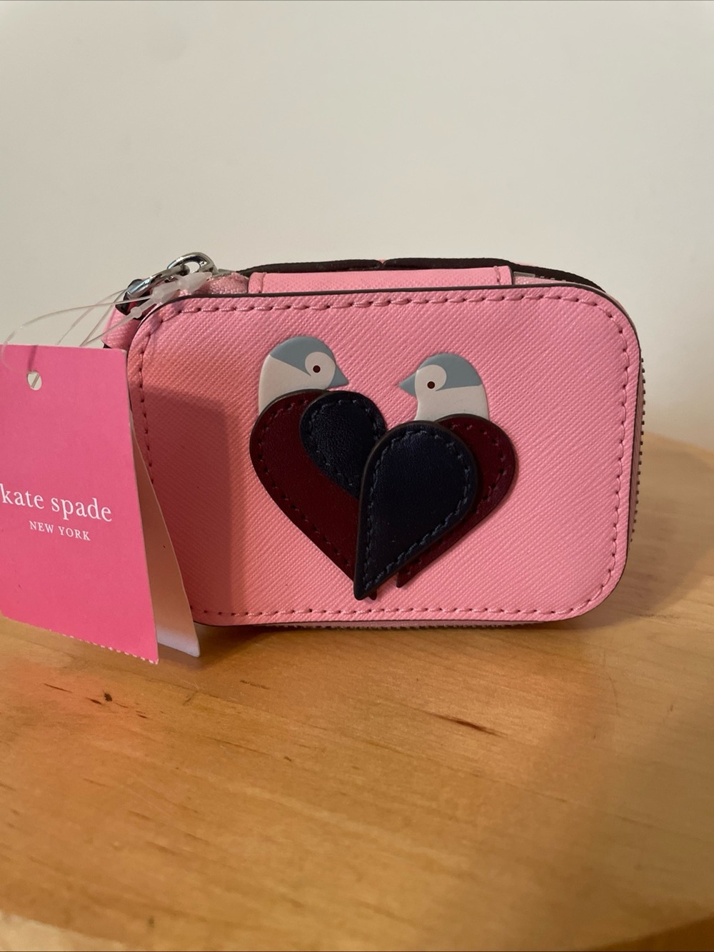 kate spade Pink “Love Birds” Heart Zip Jewelry Case NWT 💕 Rare Item